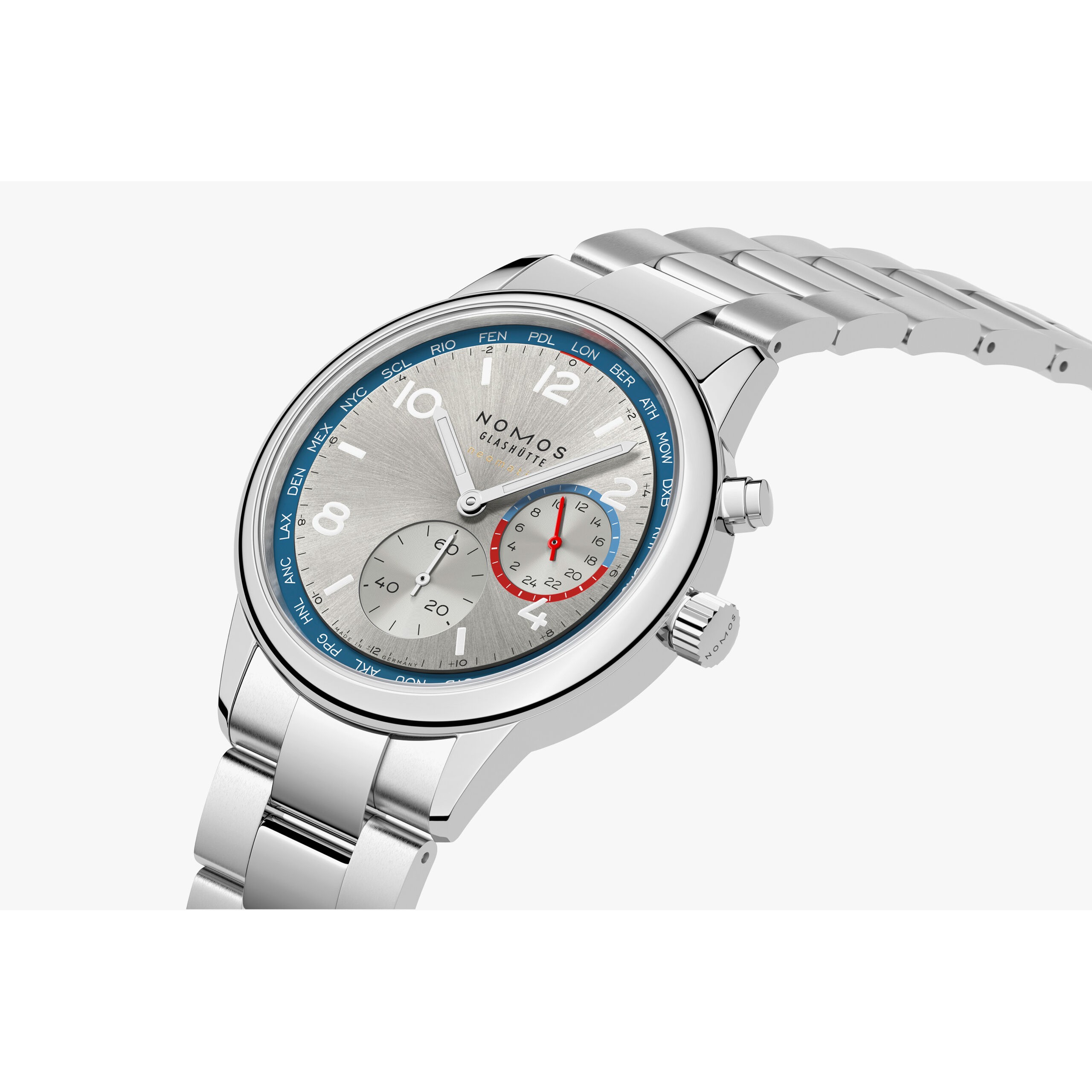 Club Sport neomatik Weltzeit silber