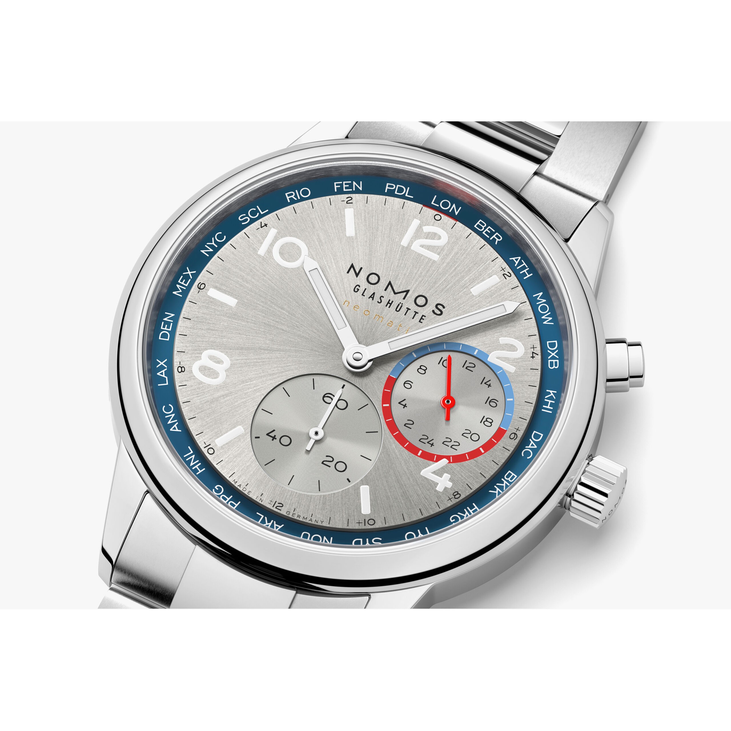 Club Sport neomatik Weltzeit silber