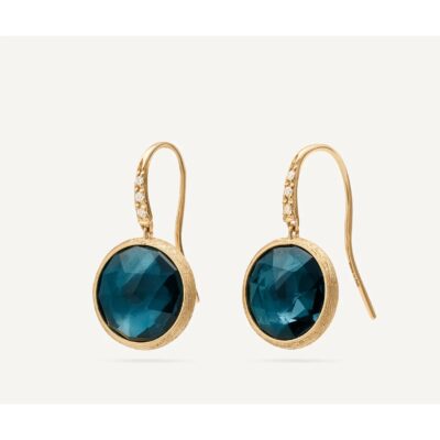 Hakenohrring mit London Blue Topas und Brillanten